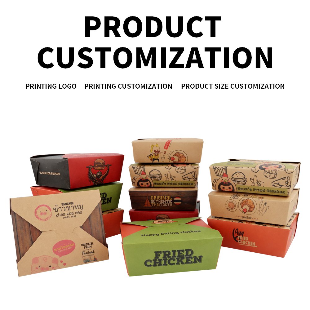 disposable custom logo brown kraft paper takeaway lunch boxes take away salad food boxes fast food container packaging
