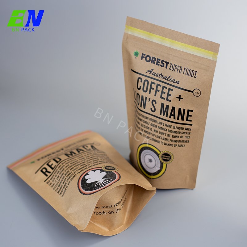 Digital Printing Dry Food Custom Kraft Paper Stand Up Food Packaging Pouch Bag With Normal Zipper