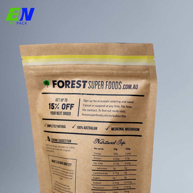 Digital Printing Dry Food Custom Kraft Paper Stand Up Food Packaging Pouch Bag With Normal Zipper