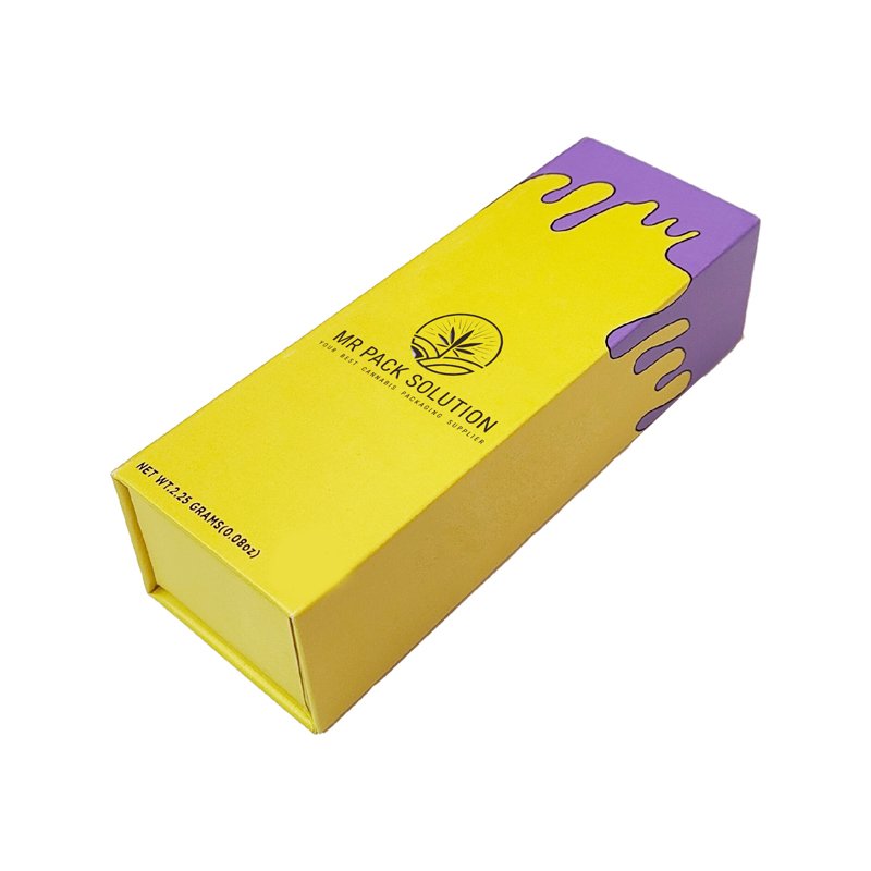 Luxury Custom Pre SmellProof Roll Yellow Long Magnet Clamshell Packaging Paper Box Pack