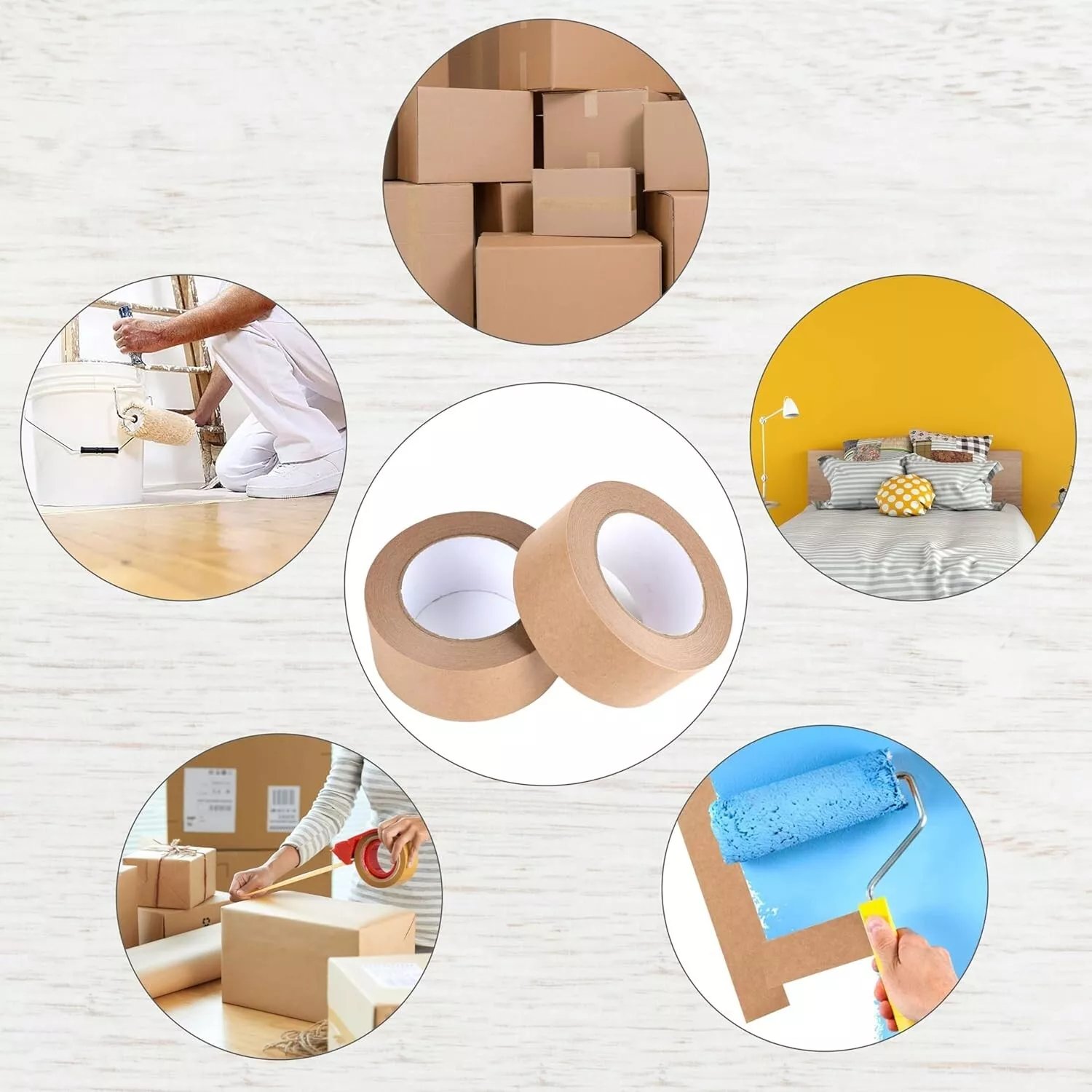 Manufacture 1/2/3" * 55 Yard Self-Adhesive Kraft Paper Carton Box Sealing Packing Tape Biodegradable&Recyclable 6 Rolls/piece
