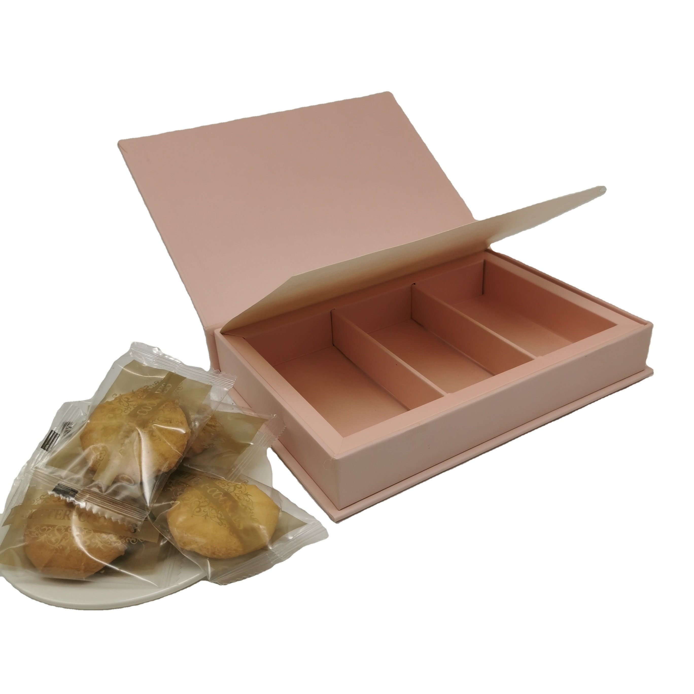 wholesale custom paper book shaped cooky chocolates packaging box with dividers
