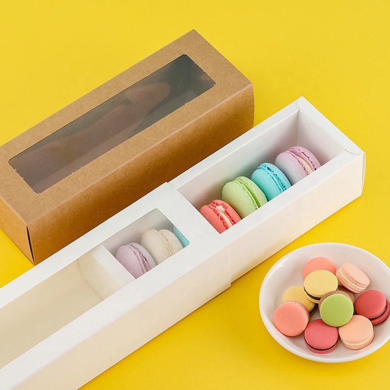 Custom Dessert Packaging Kraft Paper Box Low MOQ Macarons Folding Paper Box With PVC Window