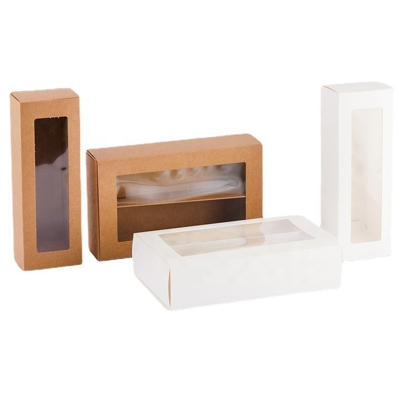 Custom Dessert Packaging Kraft Paper Box Low MOQ Macarons Folding Paper Box With PVC Window