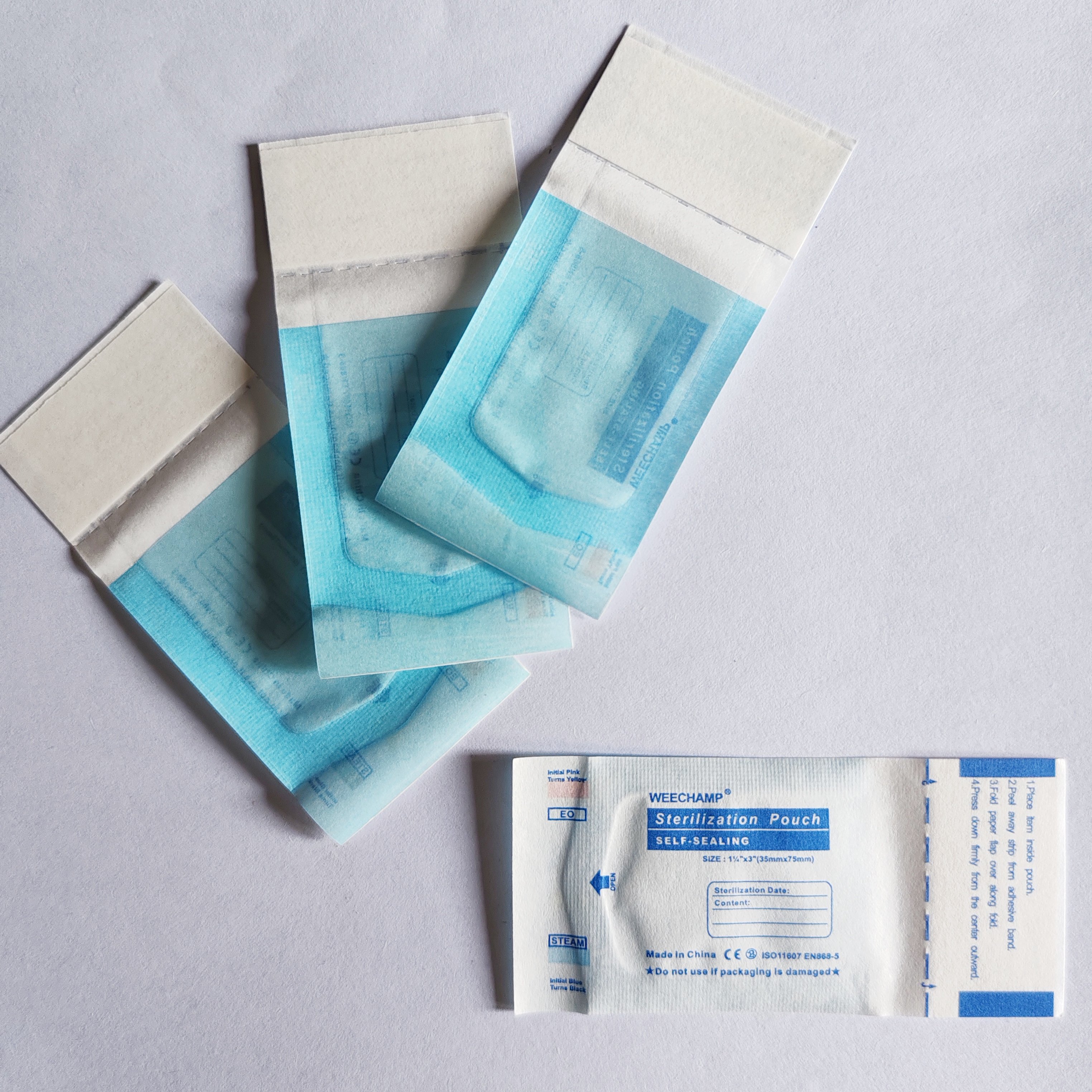 Factory direct sales autoclave steam and ethylene oxide sterilization pouch 35x75mm 1.4x3" self-sealing steam and EO gas bag