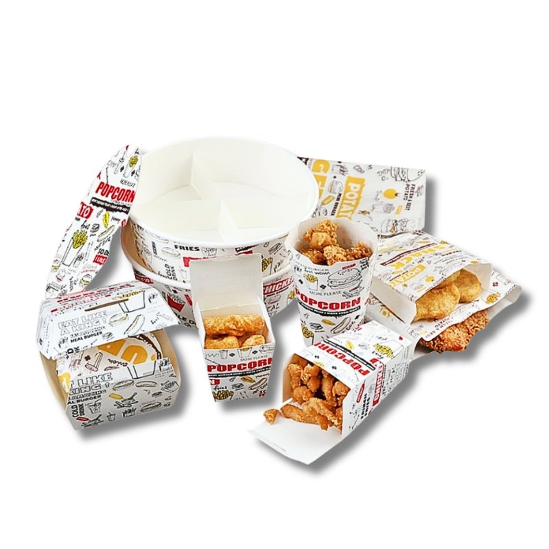 Custom recoverable Fast Food Snack Fried Chicken Packing Paper Box Wholesale Disposable Fries Burger To Go Packaging Paper Box