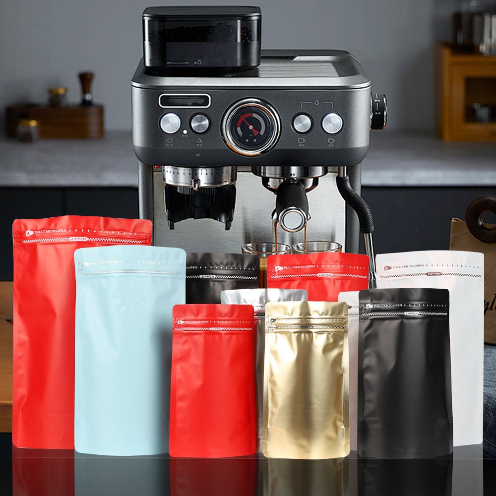 Custom Printed Aluminum Foil Stand Up Coffee Bag With Valve Zipper Coffee Beans Bag