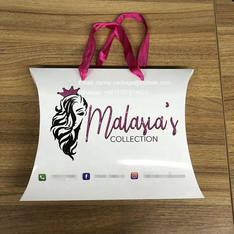 Custom Logo Printed Hair Extensions Packaging Box Wig Paper Gift Pillow Box