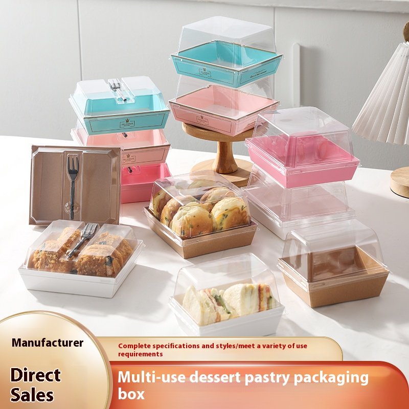 Baked Goods Packaging Paper Boxes High Quality Dessert Baking Cake Box Packaging with Clear Plastic Cover