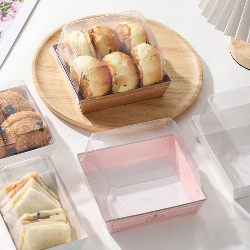 Baked Goods Packaging Paper Boxes High Quality Dessert Baking Cake Box Packaging with Clear Plastic Cover