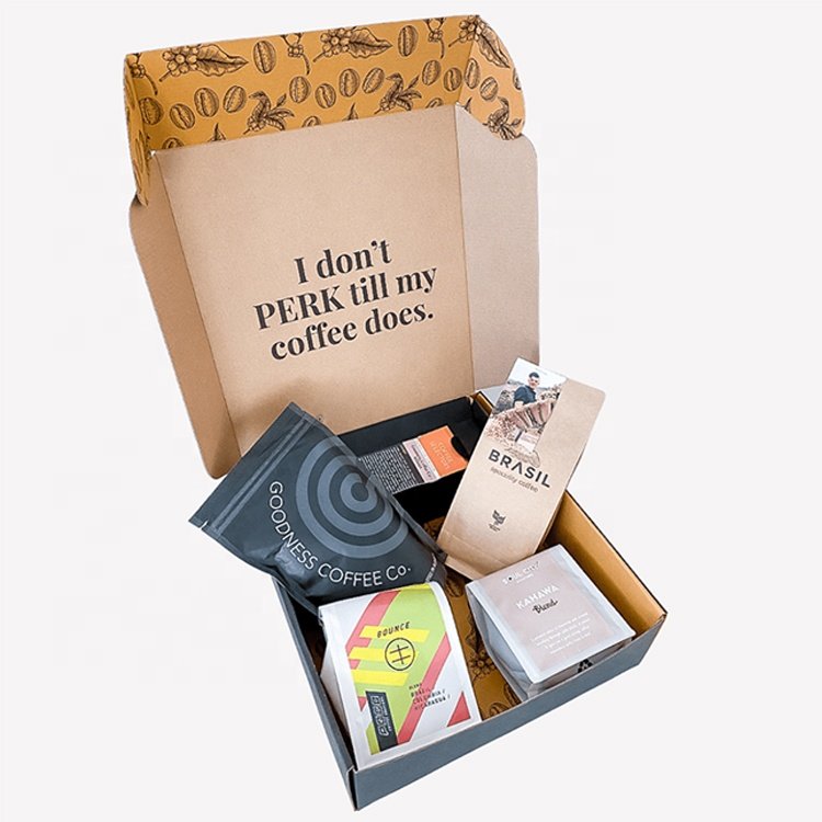 Customised Eco Black Brown Corrugated Craft Gift Set Mailer Postal Shipping Packing Paper Coffee Packaging Box With Logo Print