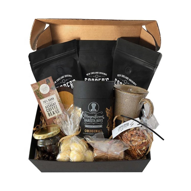 Customised Eco Black Brown Corrugated Craft Gift Set Mailer Postal Shipping Packing Paper Coffee Packaging Box With Logo Print