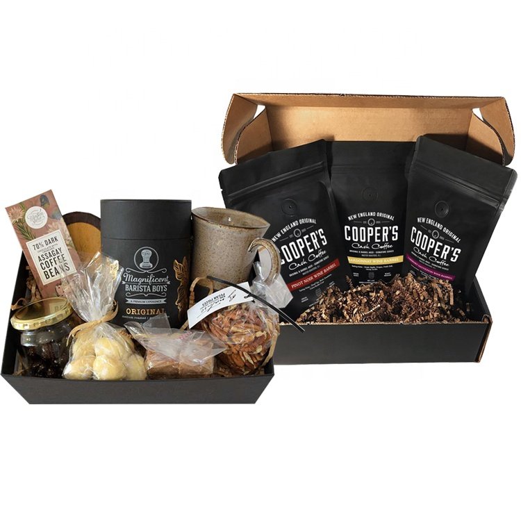 Customised Eco Black Brown Corrugated Craft Gift Set Mailer Postal Shipping Packing Paper Coffee Packaging Box With Logo Print