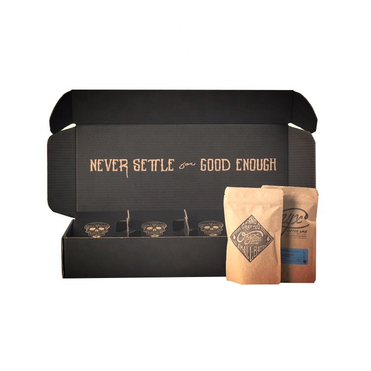 Customised Eco Black Brown Corrugated Craft Gift Set Mailer Postal Shipping Packing Paper Coffee Packaging Box With Logo Print