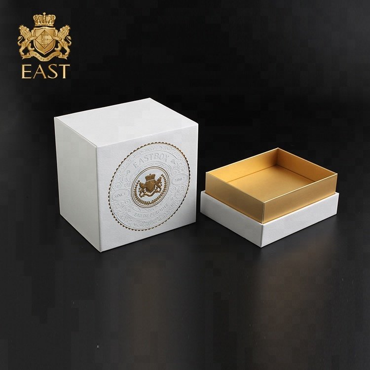 Eastbox Luxury Custom Golden Emboss Paper Rigid Box Lid And Tray White Color Perfume Box Packaging