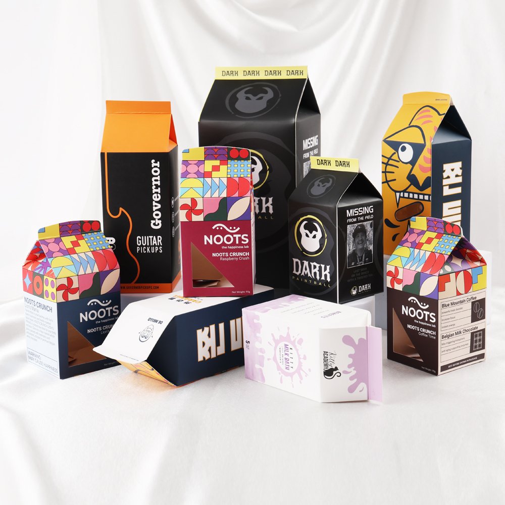 Custom Logo Printed Cardboard Matt Paper Packaging Milk Shape Carton Box With Window