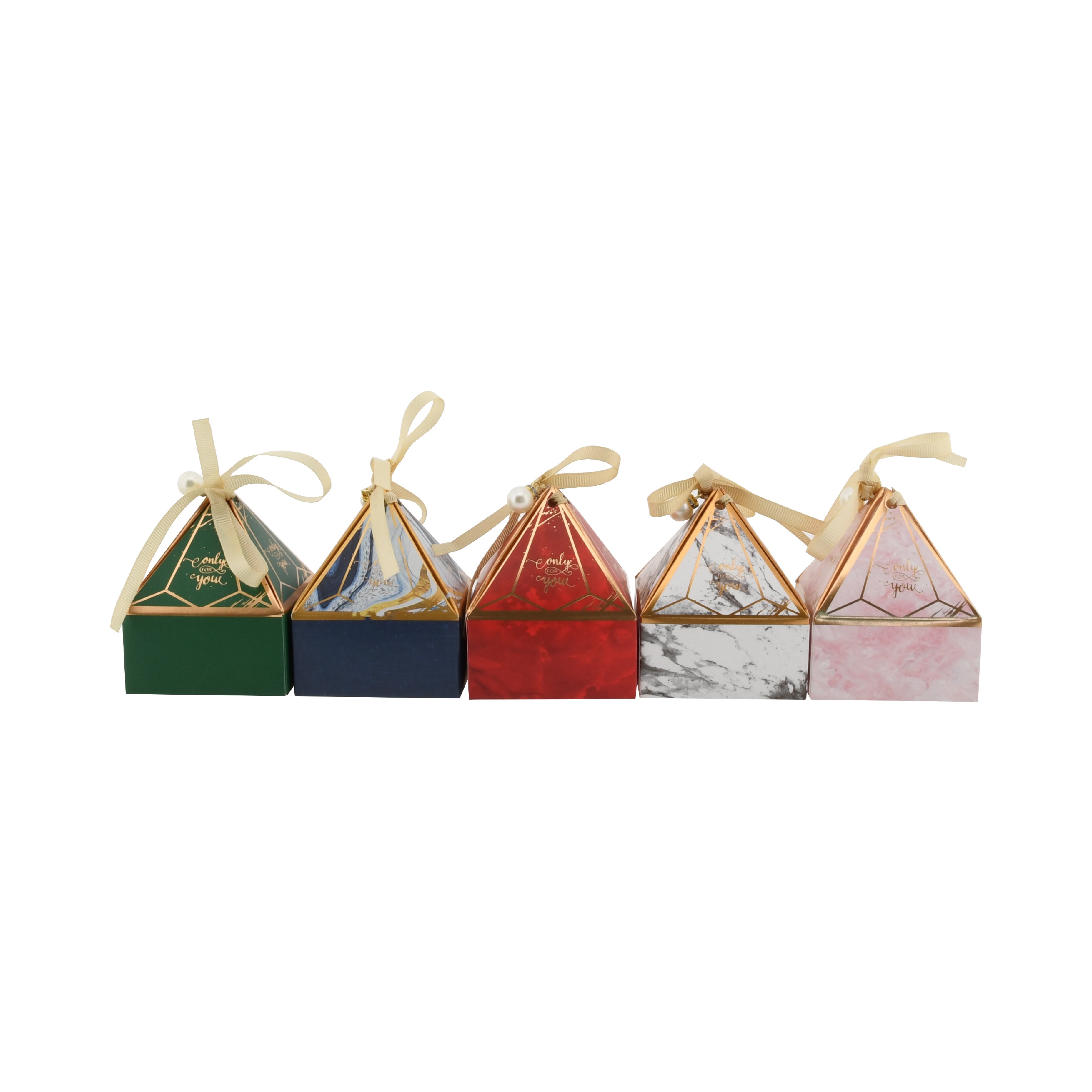 Pearl Paper Diamond Candy Box Gem Tower Pyramid Shaped Wedding Gift Luxury Pearl with Ribbon Box