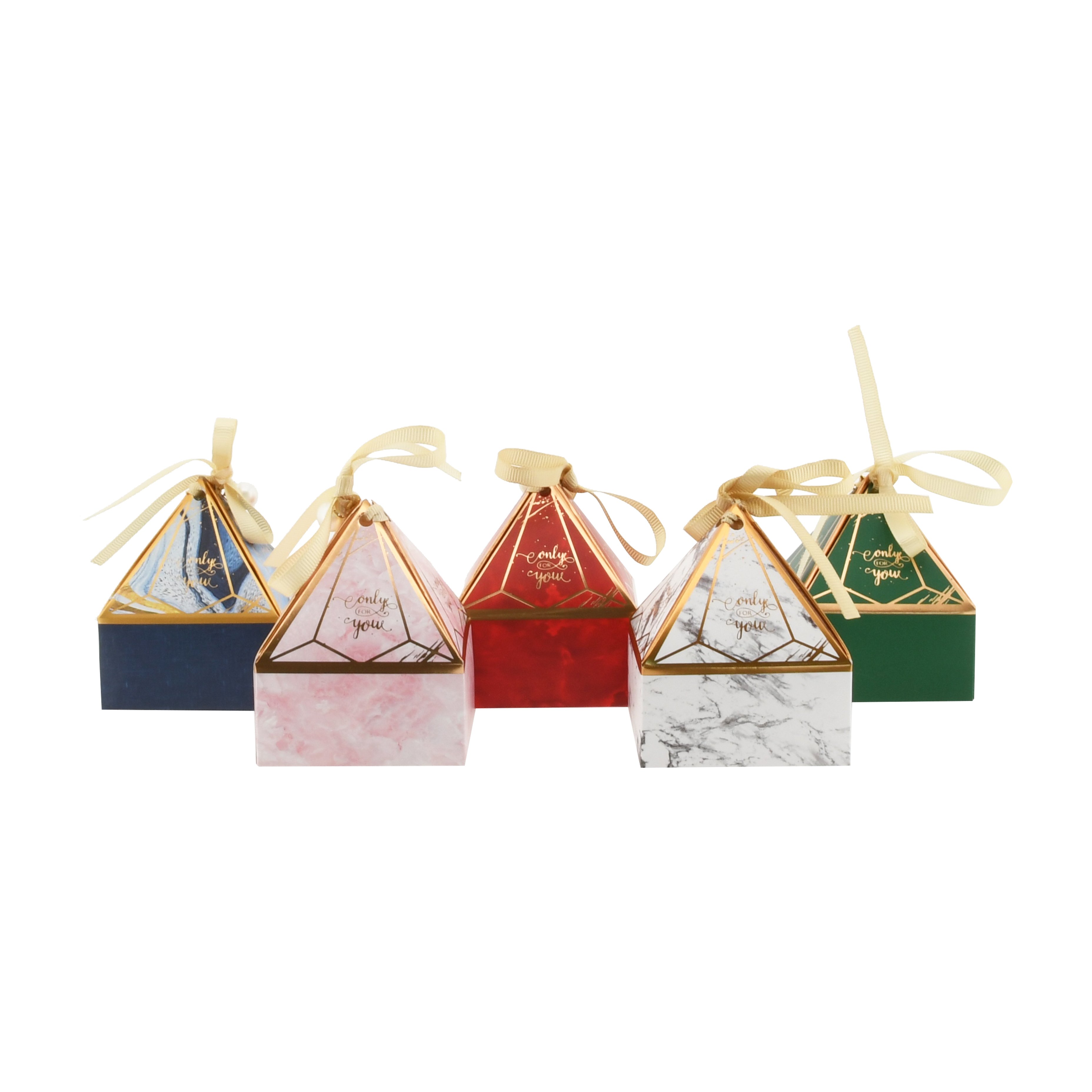 Pearl Paper Diamond Candy Box Gem Tower Pyramid Shaped Wedding Gift Luxury Pearl with Ribbon Box