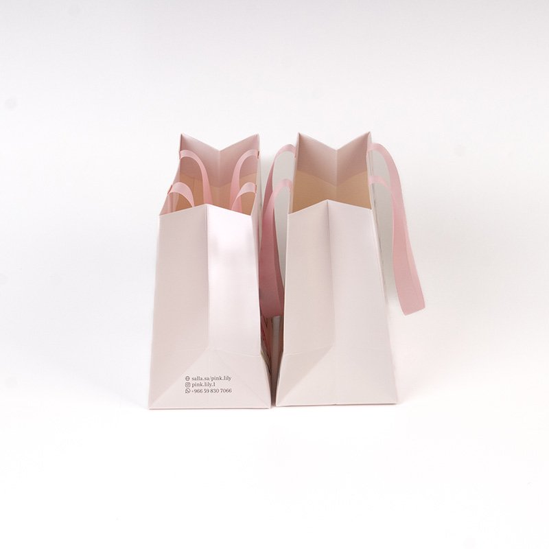Luxury Boutique Perfumes Packaging Pink Wedding Small Jewelry Custom Gift Paper Bags With Ribbon Handles