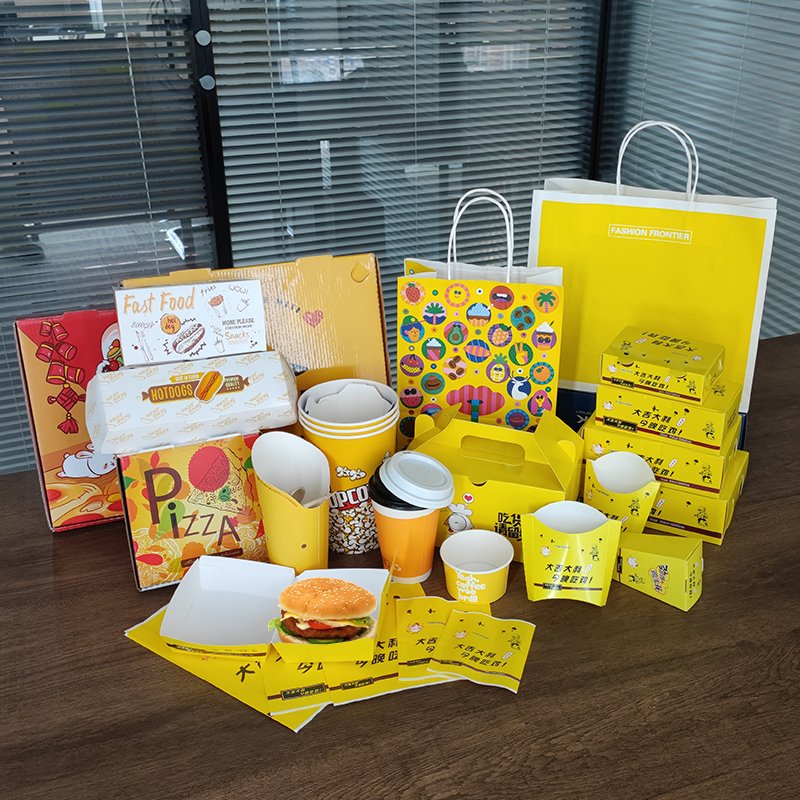 Custom printing logo design disposable eco recyclable slice pizza box Fried Chicken French fries Burger boxes taco Hotdog
