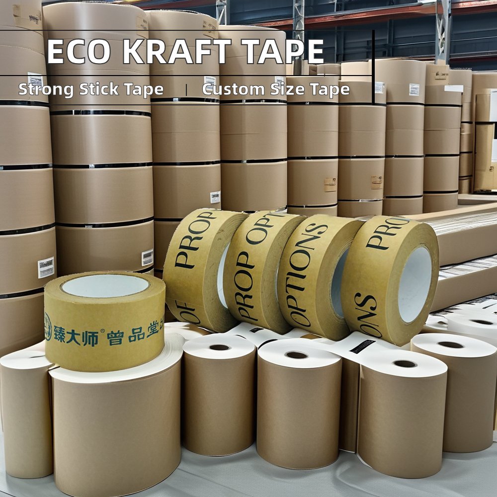 Custom Logo Printed Eco-Friendly Craft Kraft Paper Packing Tape Matte Surface Writable Self-Adhesive for Carton Sealing