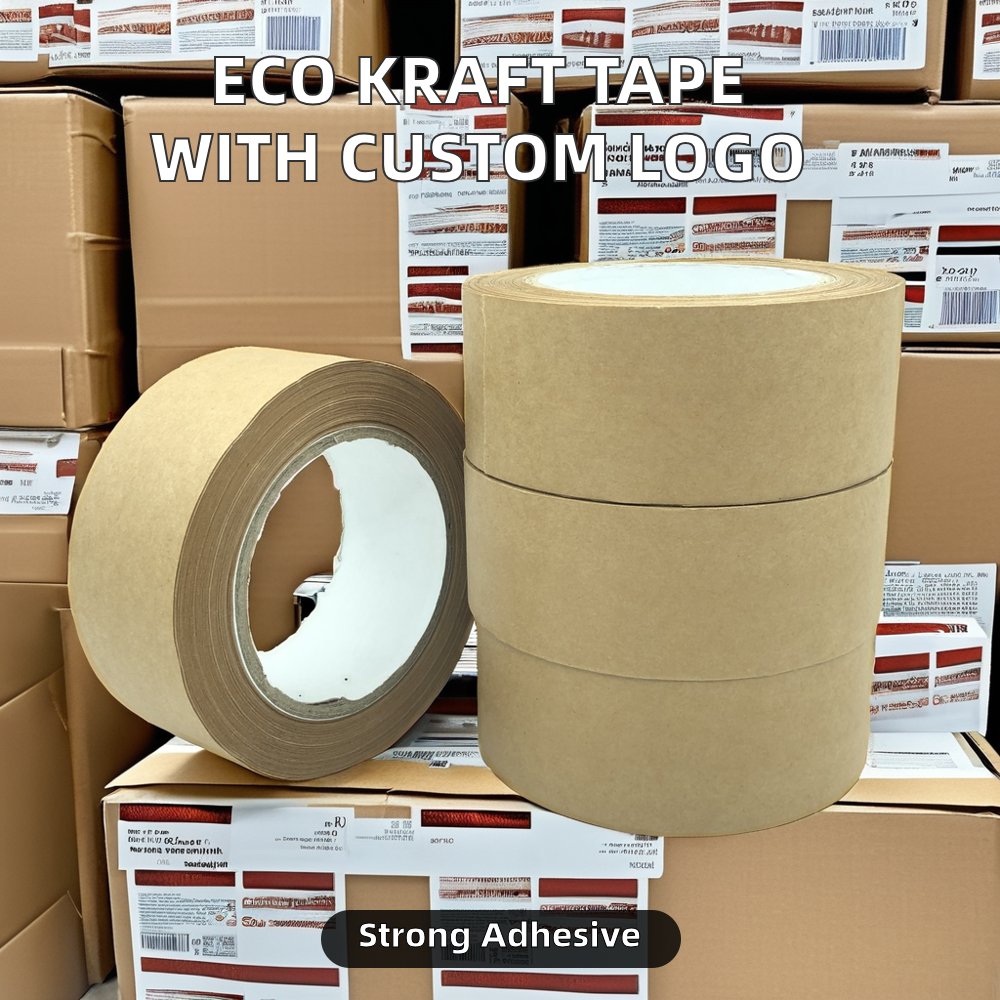 Custom Logo Printed Eco-Friendly Craft Kraft Paper Packing Tape Matte Surface Writable Self-Adhesive for Carton Sealing