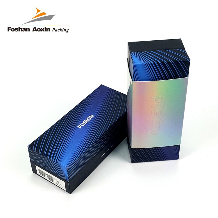 Customized Logo Aurora Blue Cardboard Packaging Kraft Paper Lid And Base Gift Box For Sunglasses