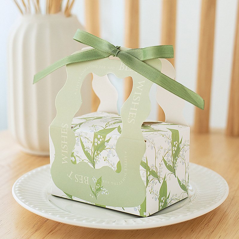 Custom Logo Ins Style Party Wedding Favour Green 10cm Paper Packaging Candy Gift Box for Guests