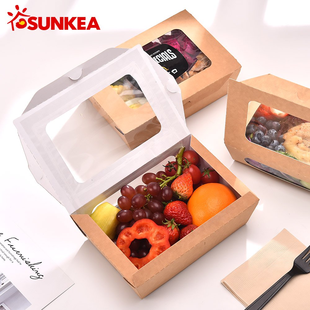 Sunkea 500ml customized packaging kraft food container paper salad boxes