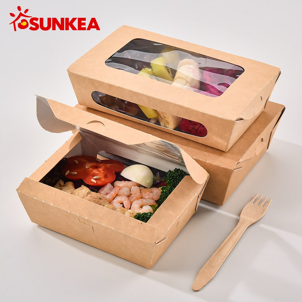 Sunkea 500ml customized packaging kraft food container paper salad boxes