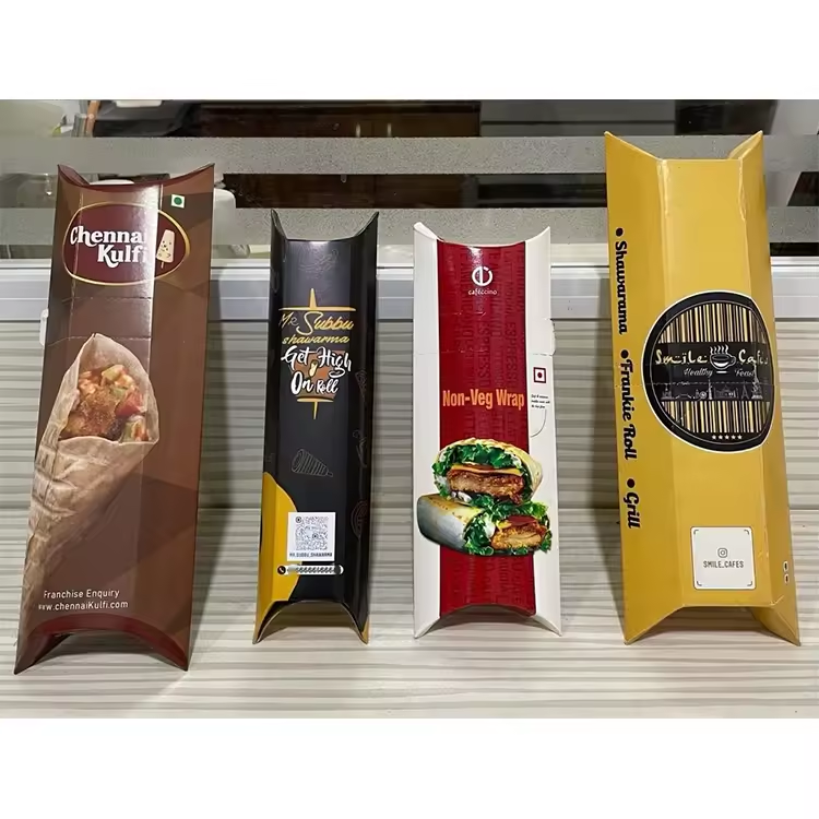 Custom design Shawarma Wrap box foldable kraft paper boxes pita Bread Chicken doner kebab Roll Packaging