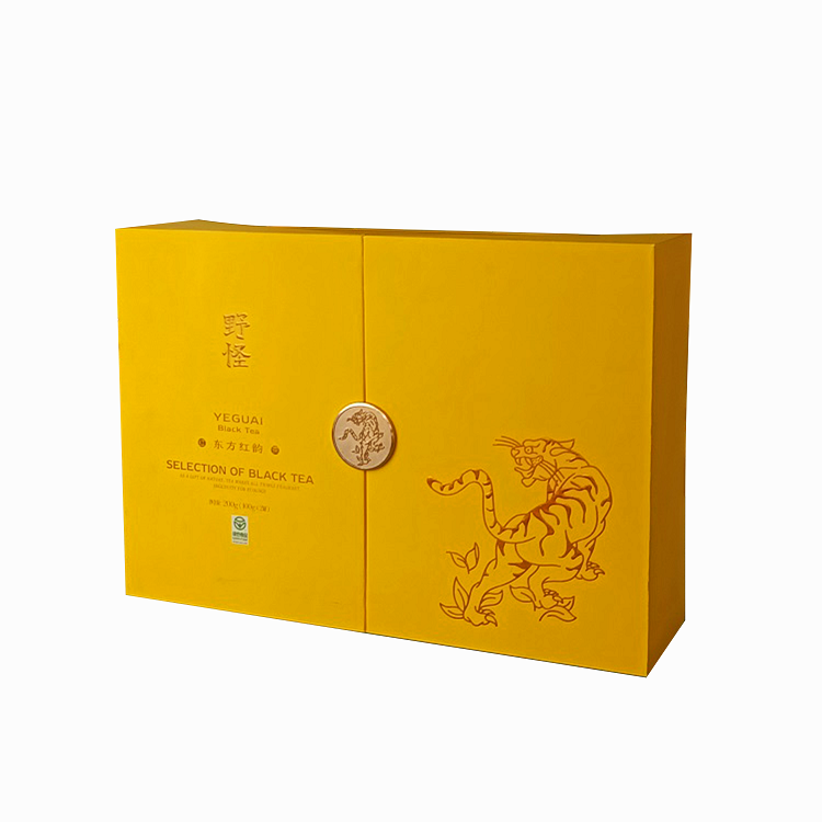 Customized printed double door premium rigid paper tea bottle box with velvet insert for luxury product packaging and festival