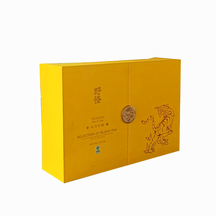 Customized printed double door premium rigid paper tea bottle box with velvet insert for luxury product packaging and festival