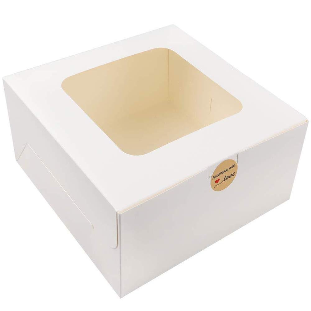 10x10x5 Inches Square Cake Boxes with Window White kraft Paper Cardboard Bakery gift Box