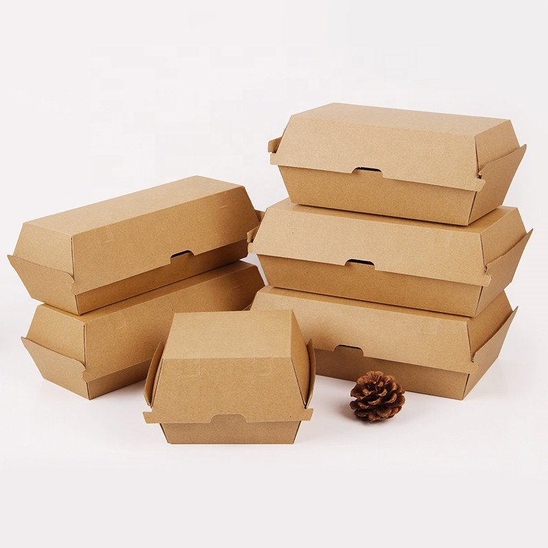 Custom Clamshell Food Packaging Disposable Kraft Paper Foodgrade Packing Burger Box Burger Food Box Packaging Hamburger Boxes