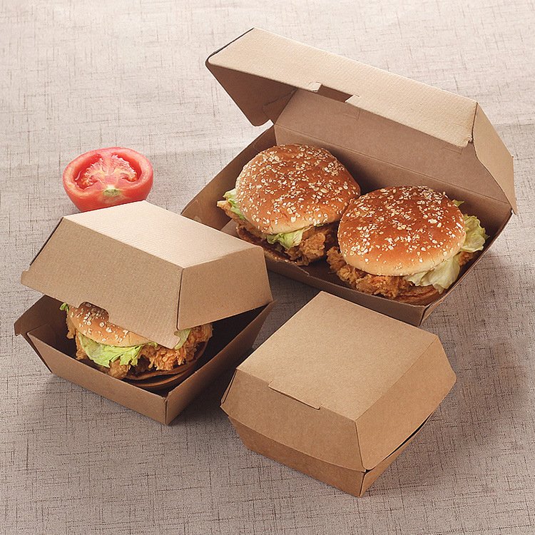 Custom Clamshell Food Packaging Disposable Kraft Paper Foodgrade Packing Burger Box Burger Food Box Packaging Hamburger Boxes