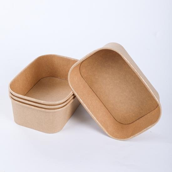 100% Eco-friendly Rectangular Kraft Takeaway Packaging Containers With Lid