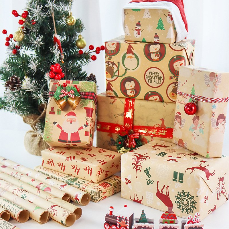 Santa Claus Snowman Snowflake Packaging Paper Christmas Kraft Paper Creative Gift Box Decorative Paper
