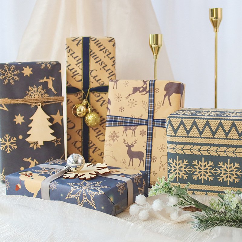 Santa Claus Snowman Snowflake Packaging Paper Christmas Kraft Paper Creative Gift Box Decorative Paper