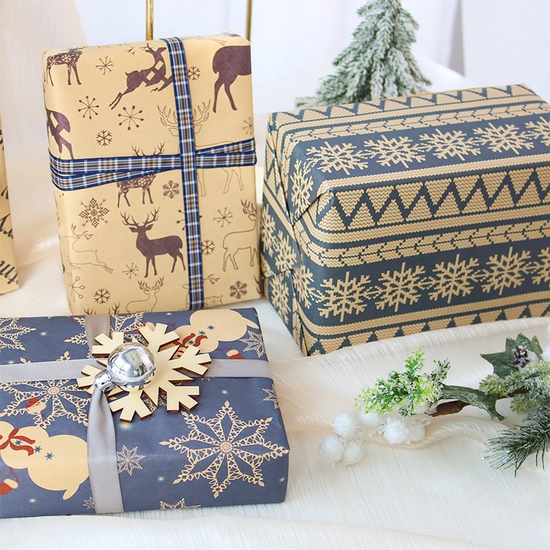 Santa Claus Snowman Snowflake Packaging Paper Christmas Kraft Paper Creative Gift Box Decorative Paper