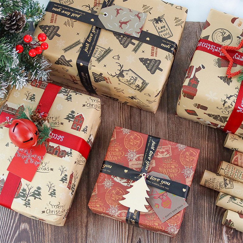 Santa Claus Snowman Snowflake Packaging Paper Christmas Kraft Paper Creative Gift Box Decorative Paper