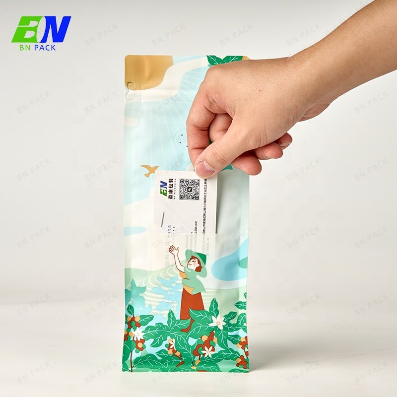 Manufacturer Customized Card Slot Coffee Bag Wholesale Roasted Coffee Beans Kraft Paper Flat Bottom Coffee With Valve And Zipper