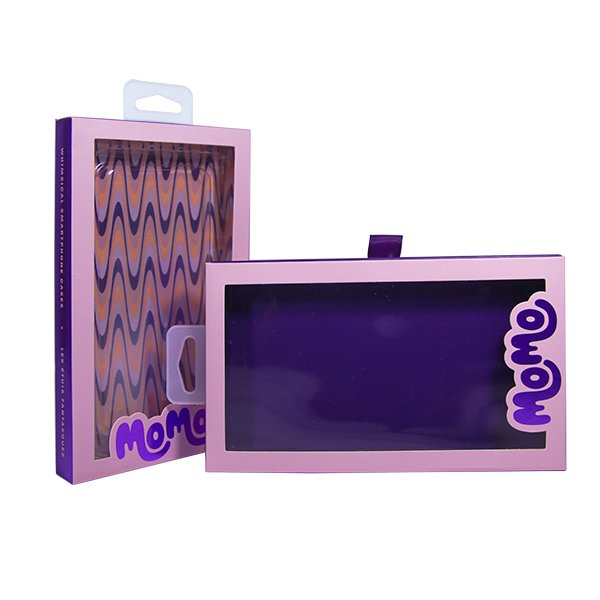 New design custom PET packaging box drawer box cell phone case packaging box with ribbon with clear window