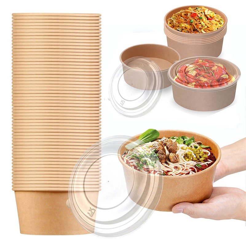 Wholesale Eco Friendly Custom Disposable Food Packing Containers Round Salad Kraft Paper Bowl with Lid