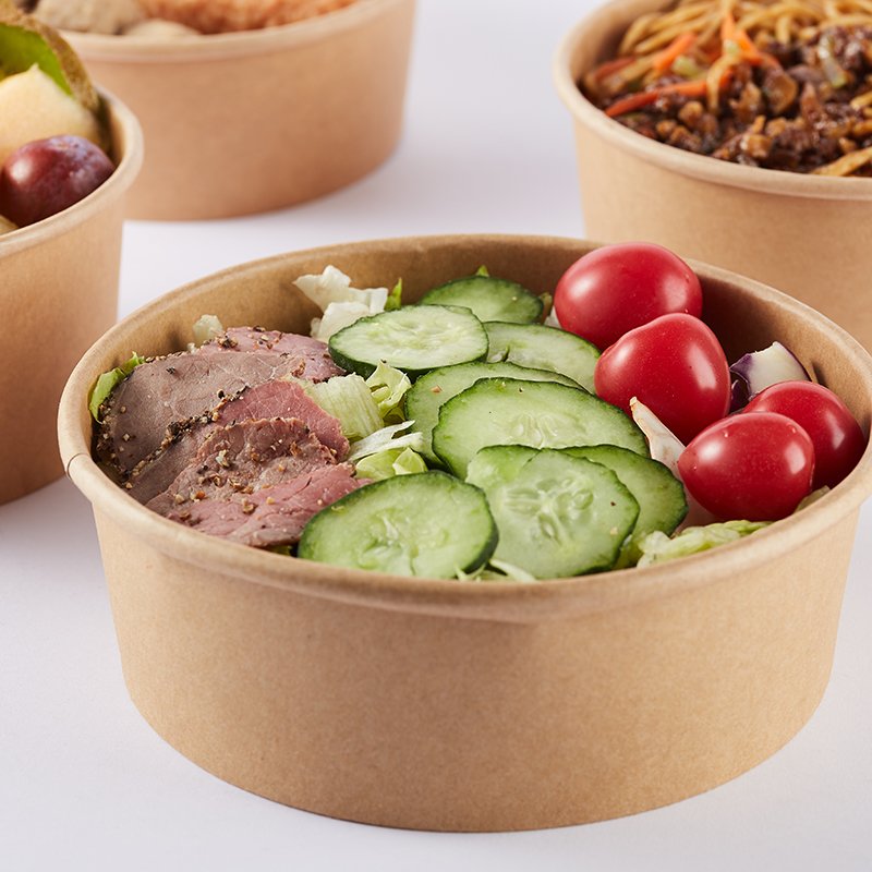 Wholesale Eco Friendly Custom Disposable Food Packing Containers Round Salad Kraft Paper Bowl with Lid