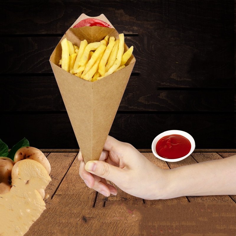Food Paper Cones Chips fries holder fried chicken Popcorn cone ketchup dip pocket With Sauce Churro Chips