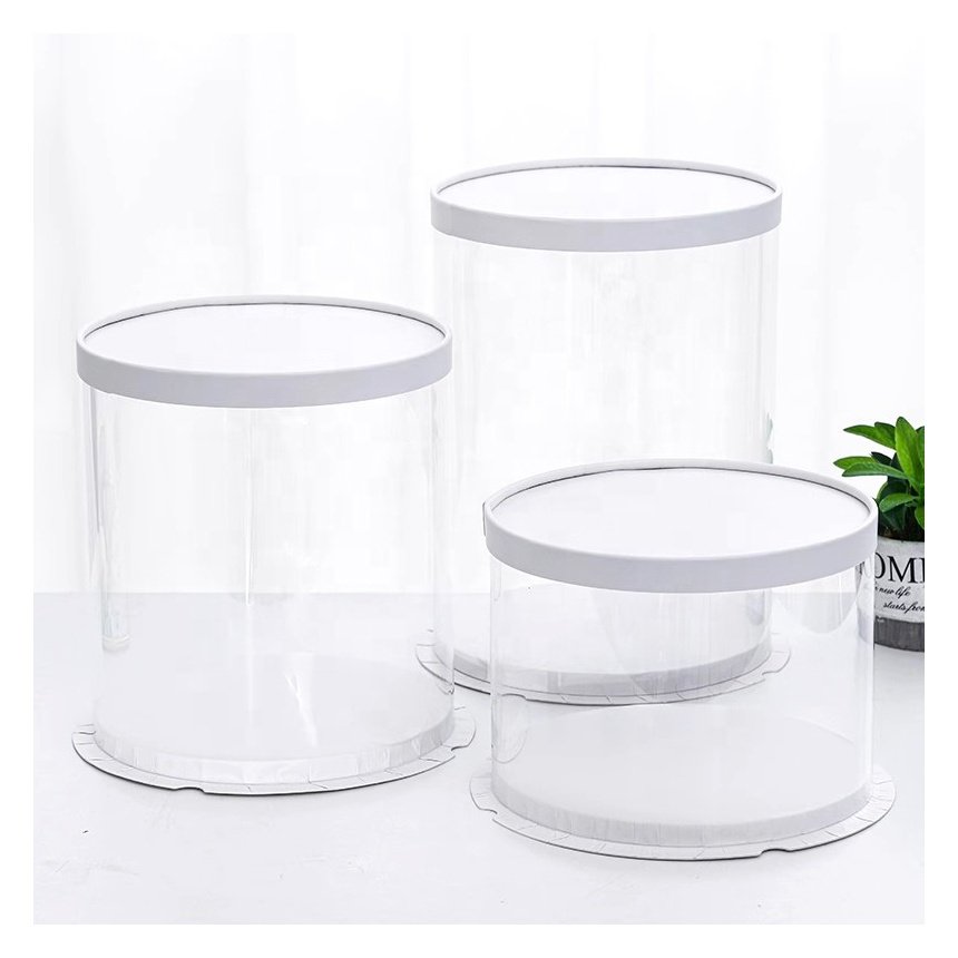 Custom Tall 4 6 8 1012 14 Inch Transparent Christmas Cakes Box Baking Packaging Round Clear Lid Box For Cake