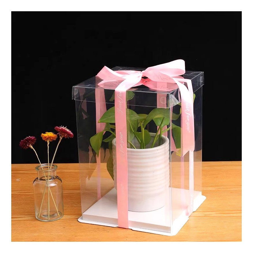 Custom Tall 4 6 8 1012 14 Inch Transparent Christmas Cakes Box Baking Packaging Round Clear Lid Box For Cake