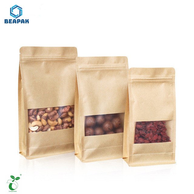Eco kraft paper zipper side gusset coffee pouch Biodegradable side gusset food packaging bag