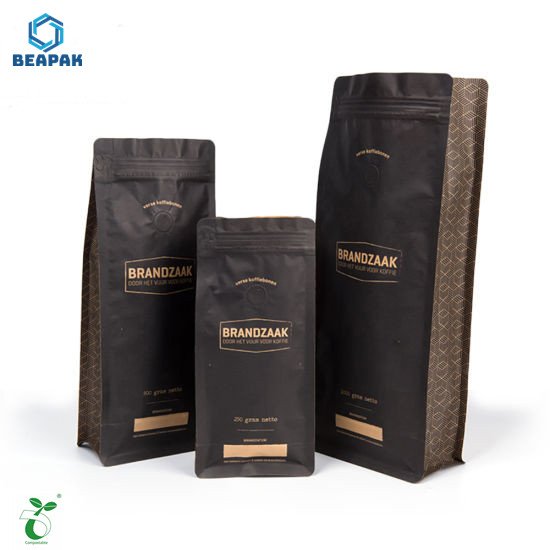 Eco kraft paper zipper side gusset coffee pouch Biodegradable side gusset food packaging bag